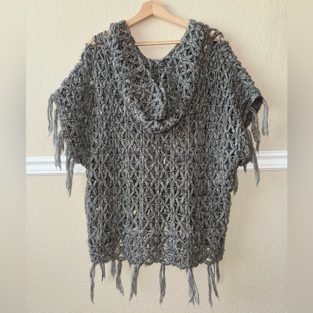 Dylan Mohair Blend Boho Open Knit Fringe Short Sl… - image 3